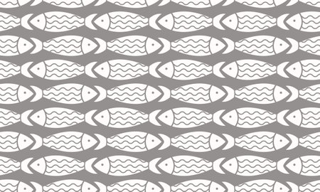 A seamless pattern featuring rows of stylized fish, creating a rhythmic and harmonious design ideal for decorative purposes.のイラスト素材