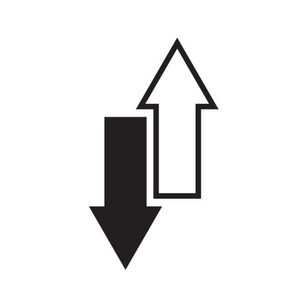 A clean, minimalist icon depicting upward and downward arrows. Perfect for representing upload/download, increase/decrease, or input/output in digital interfaces.のイラスト素材