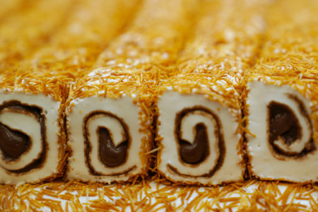 Photo in selective focus of Turkish delight closeup
