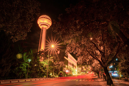 Ankara / Turkey - September 23 2019: Cinnah Street in the evening with long exposure and Atakule tower in backgroundのeditorial素材