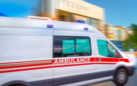 Ambulance in the city on a blurred backgroundの写真素材