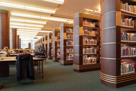 Ankara/Turkey - February 29 2020:  Inside of Millet library with shelves and study tables. Millet...