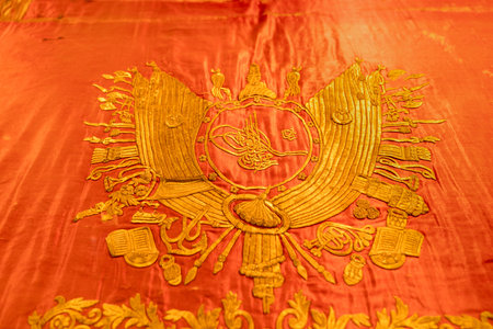 Amasya/Turkey- August 09 2019:  Ottoman Empire Emblem, (Old Turkish Symbol ) on fabric