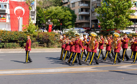 Ankara/Turkey - August 30 2019: Turkish military marching band parade during Zafer Bayrami in Ataturk Boulevard in Kizilay squareのeditorial素材