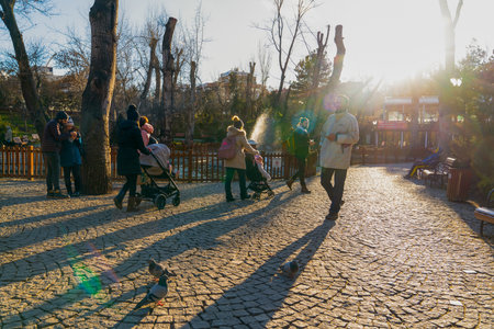Ankara/Turkey - February 08 2020: People silhouettes in Kugulu Park which is a popular place in Cankaya regionのeditorial素材