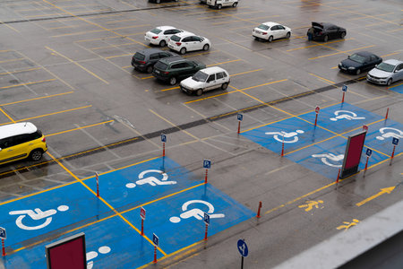 Ankara/Turkey-February 22 2020: Top view of empty outdoor disable car parking in a mallのeditorial素材