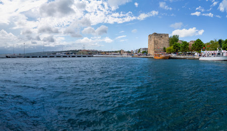 Sinop/Turkey - August 04 2019: View of a boats and Sinop castle in background with blacksea.のeditorial素材