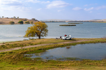 Kirikkale/Turkey-October 27 2019: People enjoy picnic near Kizilirmak River.のeditorial素材