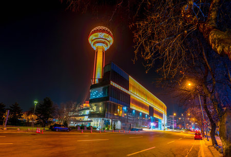 Atakule tower with Atakule shopping mall in the evening, long exposure