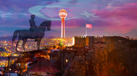 Citadel of Ankara in the night and other touristic attractions in Ankara, Turkeyのeditorial素材