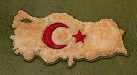 Turkish baklava shaped Turkish map Turkish flag in a market, the star and crescent.の写真素材