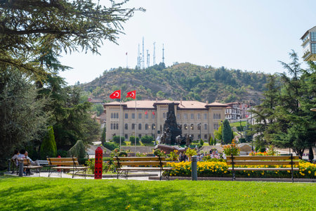 Kastamonu / Turkey - August 04 2019: Kastamonu city center (downtown) with monument.のeditorial素材