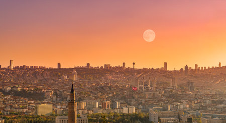 View from Ankara Castle in the sunsetのeditorial素材