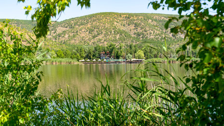 Ankara / Turkiye - July 28 2019: A restaurant building in Lake Eymirの写真素材