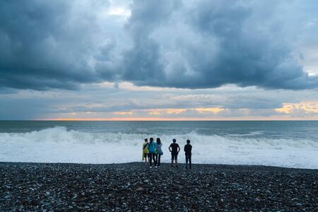 Children enjoy near Batumi pier is a touristic attraction located in the main pedestrian street of the city, Batumi boulevard, Batumi, Adjara/Georgiaの写真素材