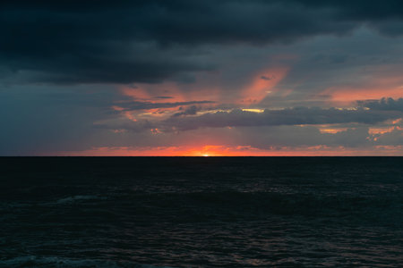 Beautiful sunset on the Black sea. Batumi, Georgia.