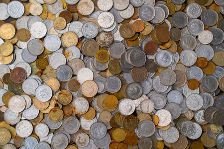 Pile of mostly Turkish coins background