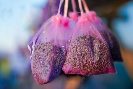 Lavender sacks on sale as souvenir in Kuyucak Vilage, Isparta, Turkey.の写真素材