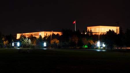 Ataturk Mausoleum at night, Anitkabir, monumental tomb of Mustafa Kemal Ataturk, first president of Turkey in Ankaraのeditorial素材