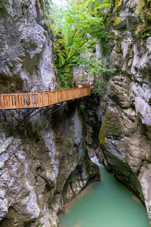 Kastamonu/Turkey-June 30 2019: People walking path to and enjoy Horma Canyon in Kure Mountains National Park, Kure Daglari Milli Parkiのeditorial素材