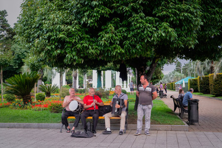 Batumi, Adjara/Georgia - August 05 2019:   Street musicians in Batumi street.のeditorial素材