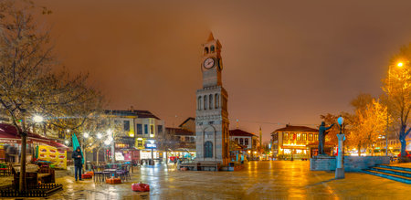 Ankara/Turkey-February 23 2019: Clock tower in Hamamonu district which is popular with old Turkish Housesのeditorial素材