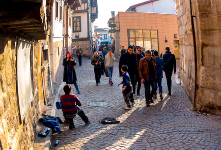 Ankara/Turkey-February 17 2019: Children playing and dancing near Ankara Castleのeditorial素材