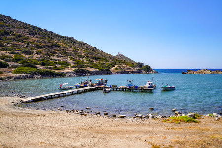 Datca, Mugla/Turkey - August 18 2018: Small marina (Kucuk Liman) of Knidos antique city.のeditorial素材