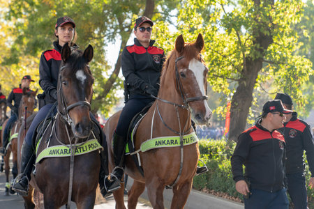 Ankara/Turkey- October 29 2018: Mounted policeman and policewoman pass during 29 October Republic...