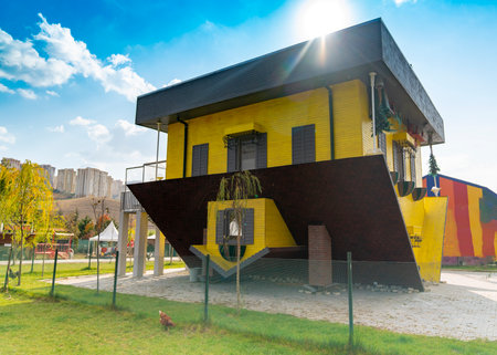 Ankara/Turkey - November 10 2018: Upside down house called tepetaklak ev in Turkishのeditorial素材