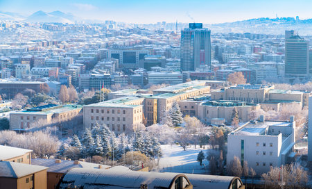 Ankara/Turkey-December 13 2018 -Aerial view of The Grand National Assembly of Turkey and Ankara city in background in winterのeditorial素材