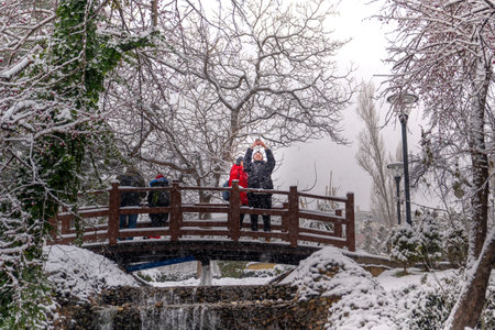 Ankara/Turkey-December 06 2019: Kugulu Park is a popular place to enjoy the day. Kugulu park under snow in winterのeditorial素材