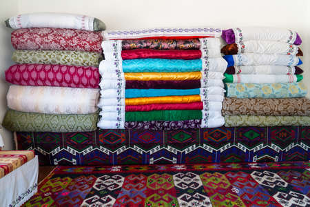 The room where the beds are stacked in traditional Turkish houses. Emirdag, Turkey.の写真素材