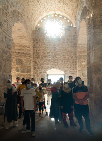 Hatay/Turkey- September 13 2020: Tourists in dark St. Pierre Church with reverse light.のeditorial素材