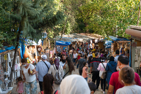 Hatay/Turkey- September 13 2020: Street vendors in the harbiye area and people visiting this area.