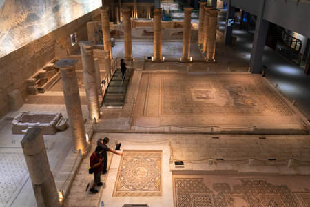 Gaziantep, Turkey-September 14 2020: Interior view of Zeugma Mosaic Museum with tourists