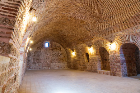 Midyat, Mardin, Turkey- September 17 2020: Interior view of Mor Gabriel Monastery built of red brick and stoneのeditorial素材