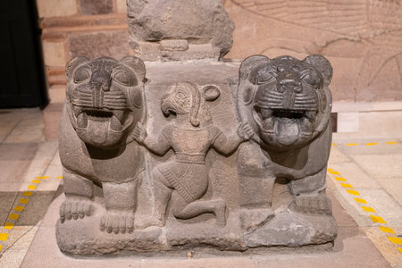 Ankara, Turkey - February 12 2021: Stone lions figurine from Hittiteのeditorial素材