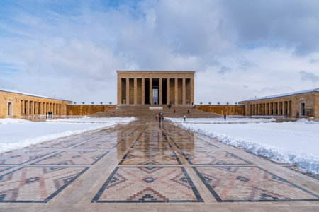 Ankara, Turkey - January 16 2021: Tourists visit Anitkabir (Ataturk's mausoleum) after snowing in winter time.のeditorial素材