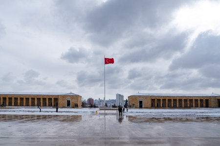 Ankara, Turkey - February 16 2021: People visit Anitkabir in winter time.のeditorial素材