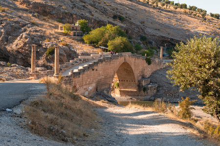 Cendere Kop Roadway flanked by ancient columns of Roman Emperor Lucius Septimius Severusの写真素材