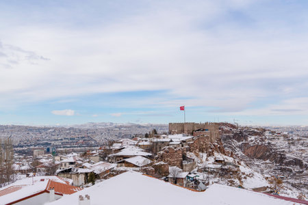 Ankara Castle is a popular tourist attraction in winter. Ankara, Turkey.のeditorial素材
