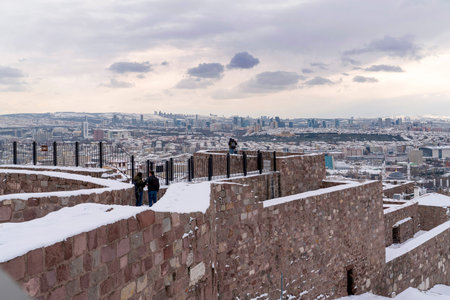 Ankara Castle in winter time and people enjoy the castle, Ankara, Turkey