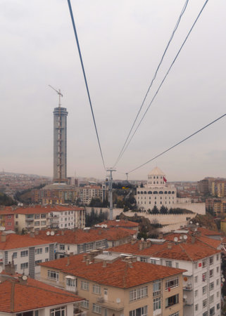 Ankara, Turkey - March 21 2021: Kecioren district with Esztergom castle and cable car over the cityのeditorial素材