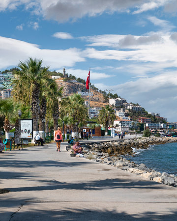 Kusadasi, Aydin, Turkey - August 22, 2021: Kusadasi city by aegean sea.のeditorial素材