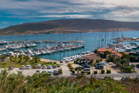 Alacati, Izmir, Turkey - August 25 2021: Panoramic view of Alacati is famous for windsurfing and kite surfing.のeditorial素材