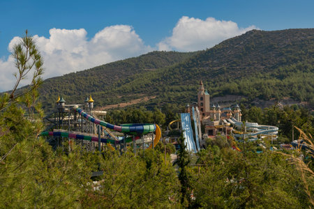 Izmir, Turkey - August 24 2021: A huge aqua park in the forestのeditorial素材