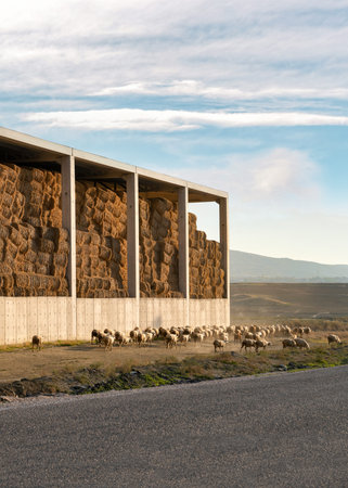 concrete structure in which straw balles are stored.の写真素材