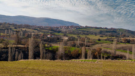 Panoramic view of village in autumn, Gudul, Ankara, Turkey.の写真素材