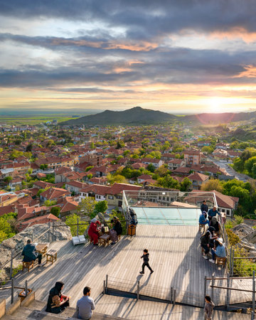 Sivrihisar, Eskisehir, Turkey - May 8 2022: Sivrihisar city view with the observation terrace at sunsetのeditorial素材